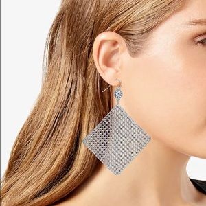 INC Silver-Tone Crystal Diamond-Shape Sheet Drop Earrings